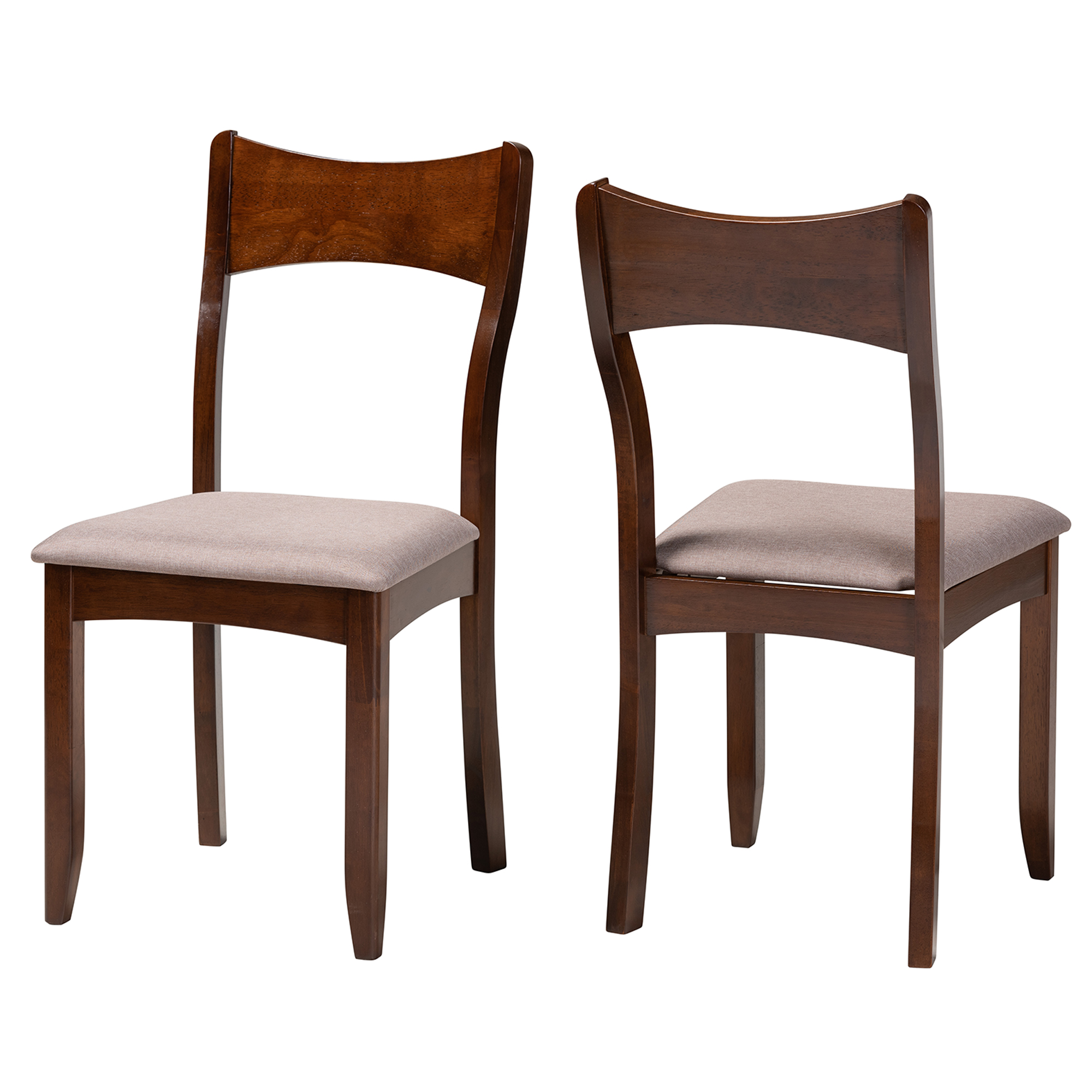 Baxton Studio Adreana Mid-Century Modern Warm Grey Fabric and Dark Brown Finished Wood 2-Piece Dining Chair Set